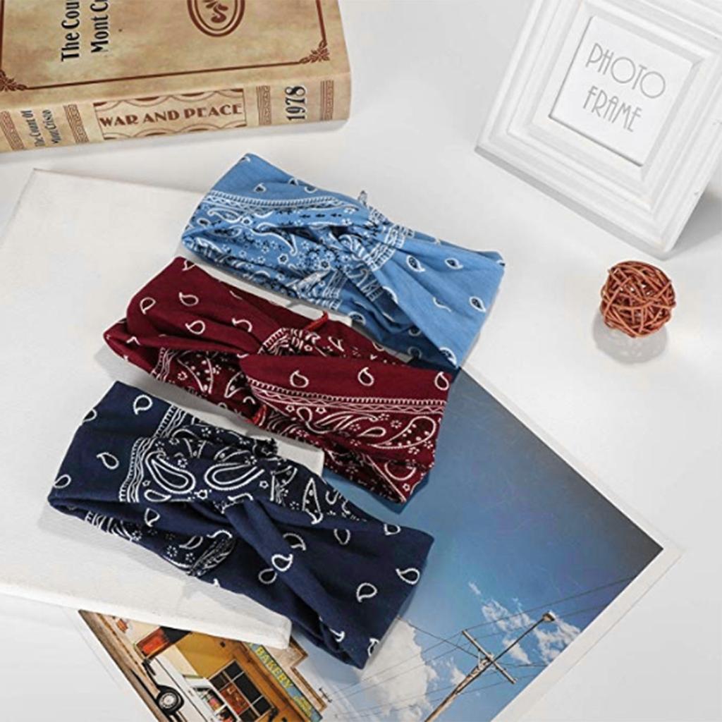 4PCS Boho Headbands For Women, Kapmore Vintage Bandana Flower Printed Head Wrap Twisted Hair Accessories