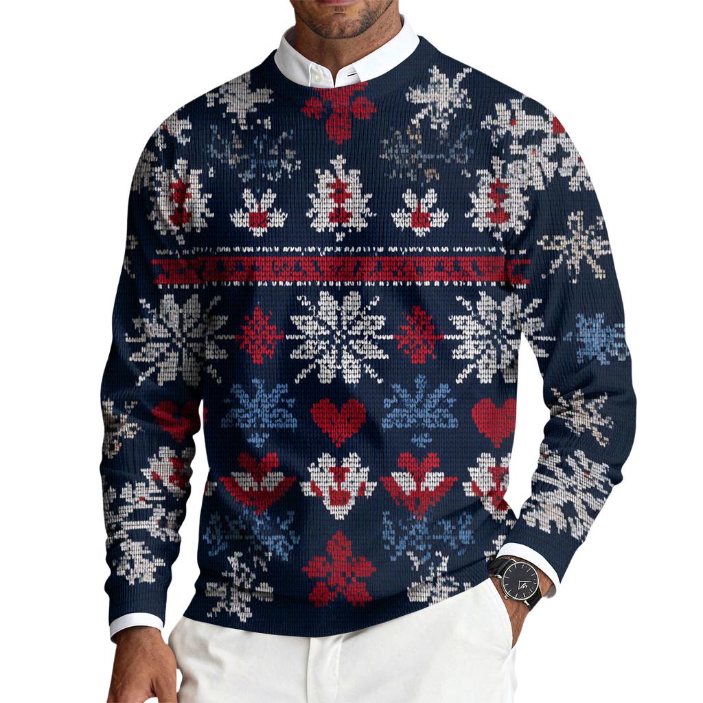 Мужской пуловер с круглым вырезом, длинными рукавами и рубчатой вязкой