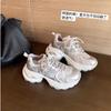 Paris Old Magazine~ Silver and White Mesh Heightening Platform Sports and Leisure Shoes Women's Leather Dad Shoes