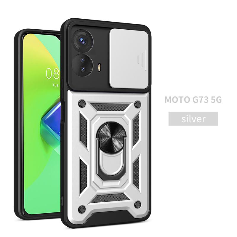 For Motorola Moto G73 5G Case Car Magnetic Ring Holder Phone Cases for Moto G73 5G MotoG73 G 73 Slide Camera Armor Back Cover
