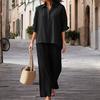 Yousheng Women's Cotton Linen 2 Piece Set Casual Lapel V Neck Short Sleeve Top Wide Leg Pants Set Summer Loose Lounge Outfits