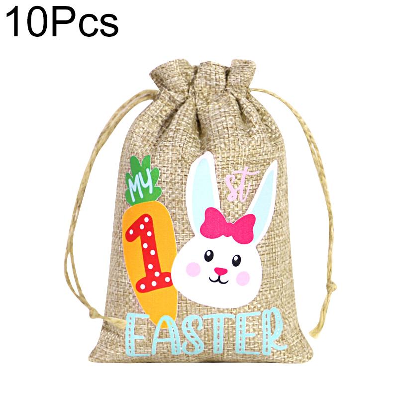 10Pcs Drawstring Pouches Cute Easter Thickened Rabbit Candy Bag Reusable Bunny Gift Bags Burlap Party Favor Supplies