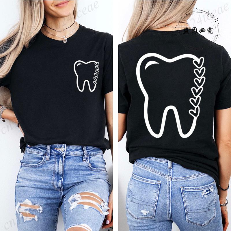 Women Dental Graphic T Shirt Clothes Funny Letter Print T-Shirts Short Sleeve Tee Shirts Summer Fashion Female T-Shirts Clothing