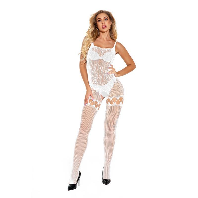 Sexy Underwear Sexy See-through Socks One-piece Stockings Women's Open Crotch Suspenders Hollow Fishing Nets Temptation One-piece Mesh