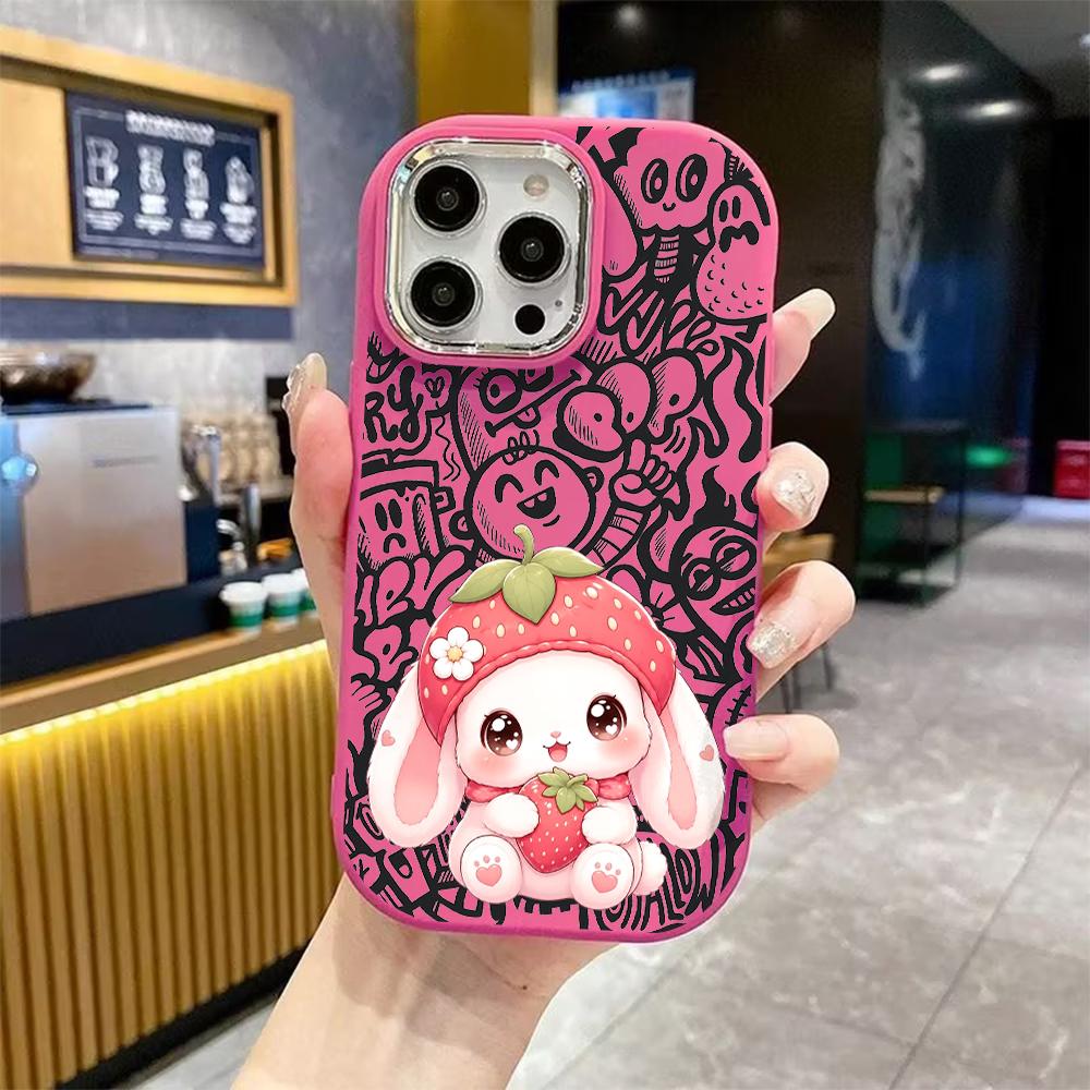 Phone Case: 2D flat design suitable for iPhone 18 17 16 15 14 13 Pro protective case, couple style, hat-wearing floppy-eared rabbit, Christmas and Hal