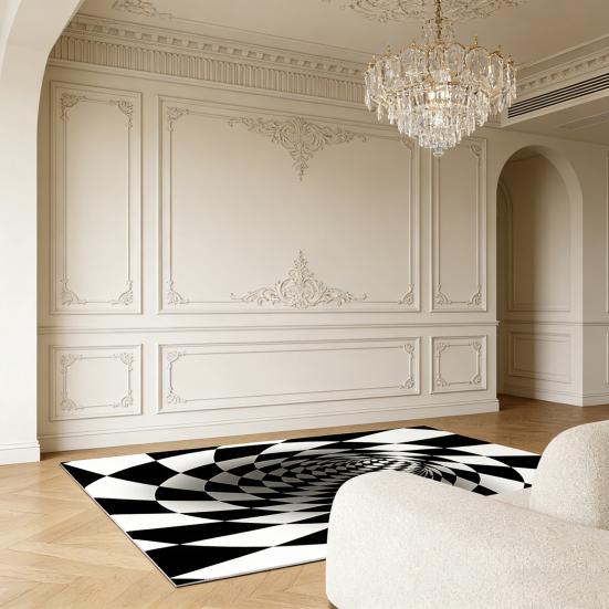 3D Вихревой Оптический Обман Ковер Визуальное Головокружение Ковер Области Реалистичный Вихрь Черно-Белый Придверный Коврик Нескользящий Коврик для Пола для Гостиной Спальни Прихожей