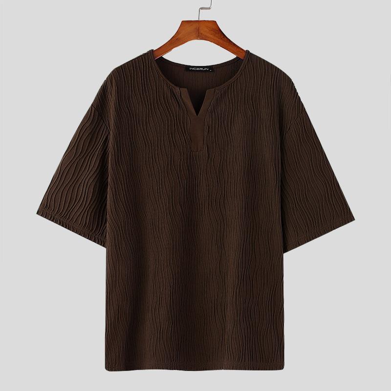 INCERUN Мужские текстурные футболки с коротким рукавом, повседневные полосатые топы