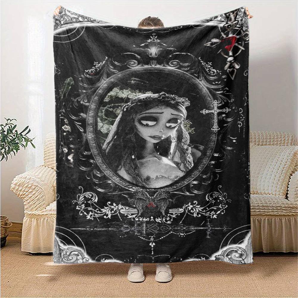 Corpse Bride Print Flannel Blanket High Quality Warm Comfortable Cover for All Seasons Perfect for Gifts Home Decor