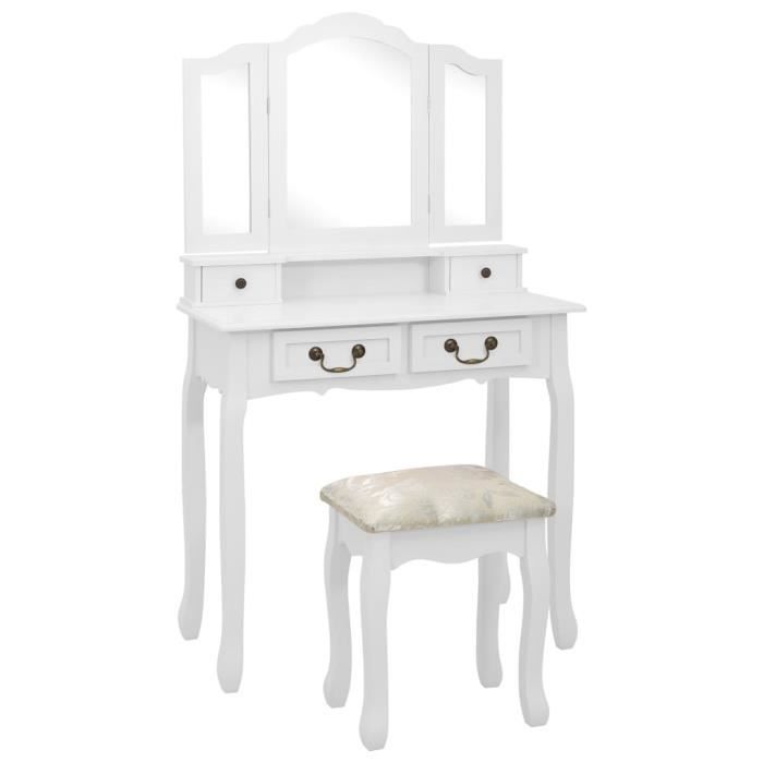 VidaXL Vanity Set with Stool White 80x69x141cm Paulownia