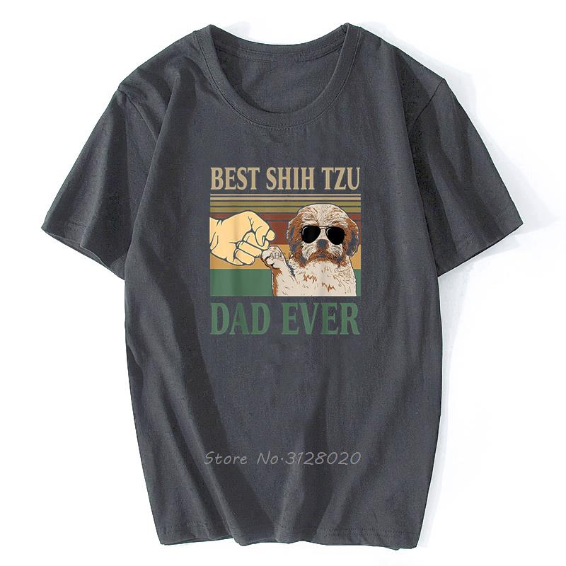 Vintage Best Shih Tzu Dad Ever Dog TShirt Men Cotton Tshirt Funny Tees Streetwear Harajuku