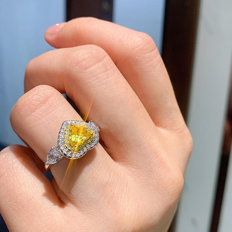 Кольцо Love с розовым бриллиантом, цветное сокровище, желтое бриллиантовое кольцо в форме сердца, модное ювелирное кольцо