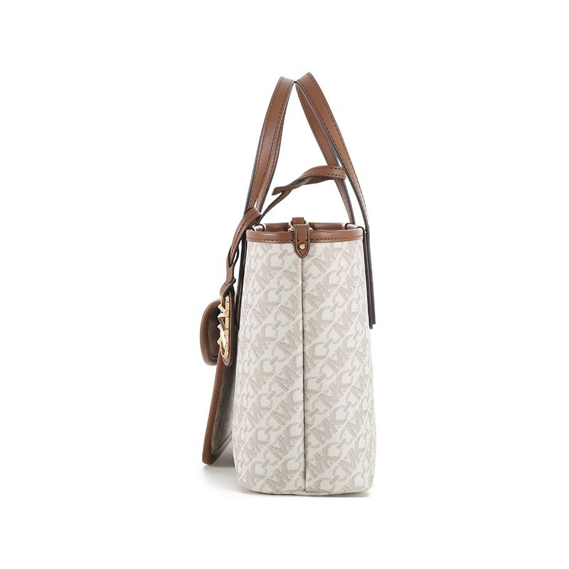Michael Kors Eliza Series Chain Monogram Faux Leather Tote Shoulder Bag Women Tote Vanilla-White 30R4GZAT0B-VANILLA-LUGG