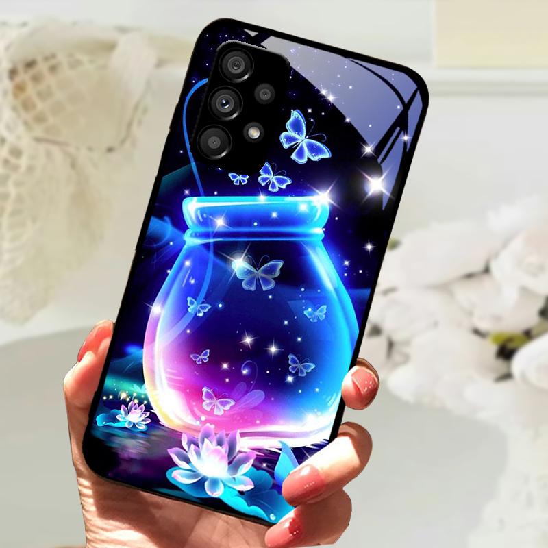 Стеклянный Чехол Для Samsung A13 A23 4G 5G Мультяшный Закаленный Стеклянный Чехол Для Телефона Для Galaxy A33 A53 A73 5G Жесткий ПК Стеклянный Защитный Чехол