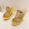 Street Style Gold Silver Fashion Open Toe Platform Wedges Women Slippers Design Mesh Fabric Banquet High Heels Shoes