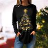 Женская свободная футболка с круглым вырезом и рождественским принтом, длинный рукав, топы, пуловер