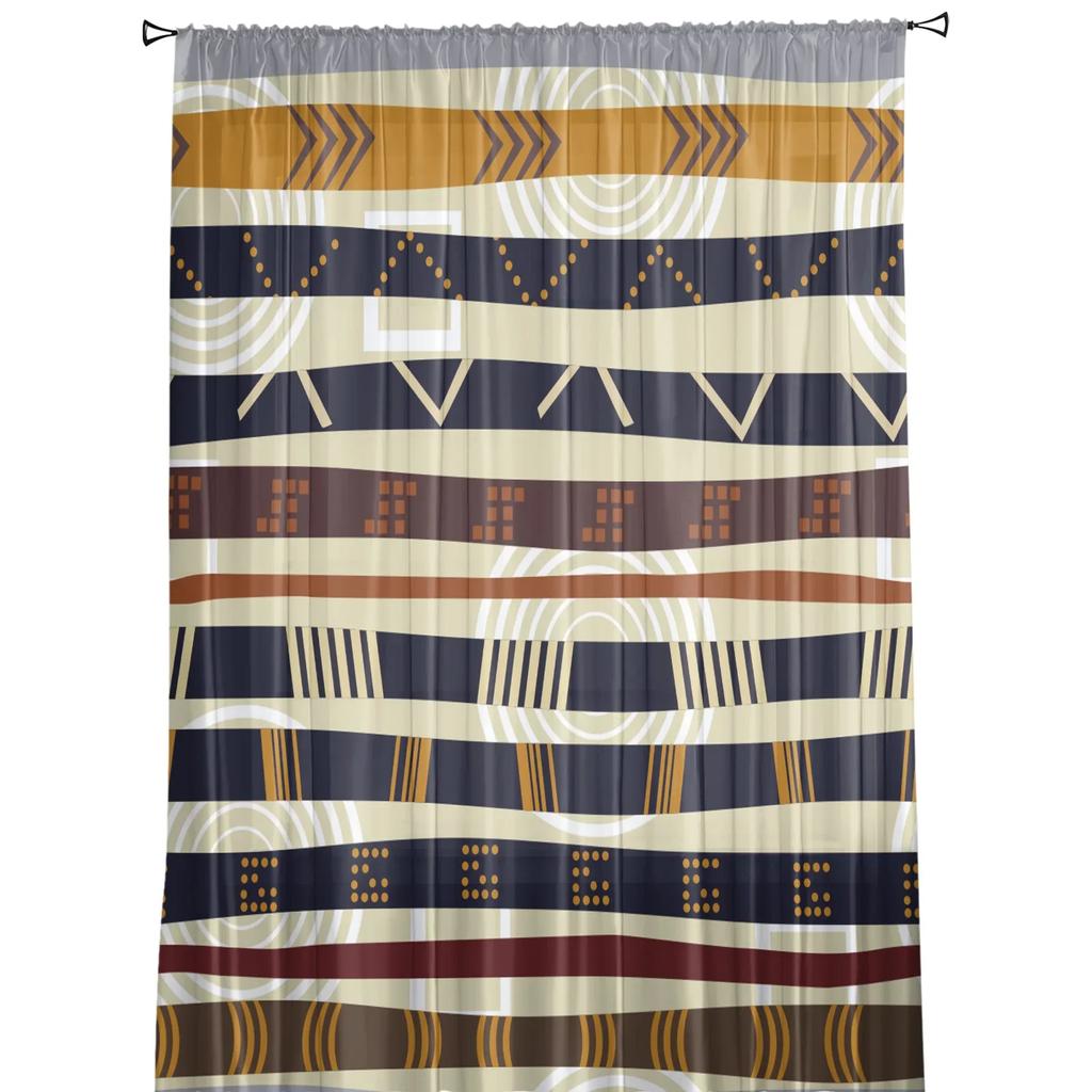 Tribal Retro Ethnic Sheer Curtains Living Room Window Tulle Curtains For Bedroom Kitchen Home Decoration Voile Drapes