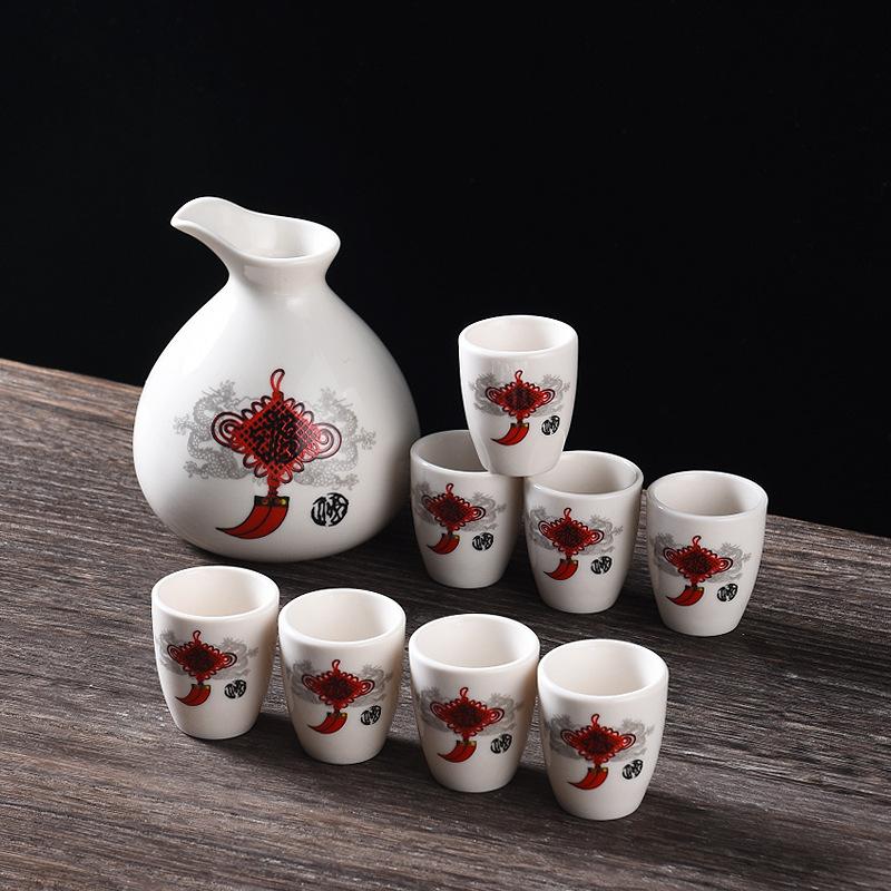 Керамический набор для саке в японском стиле, креативный винтажный, один кувшин, восемь чашек, набор для саке и вина, домашняя барная посуда, керамическая посуда для напитков, новый