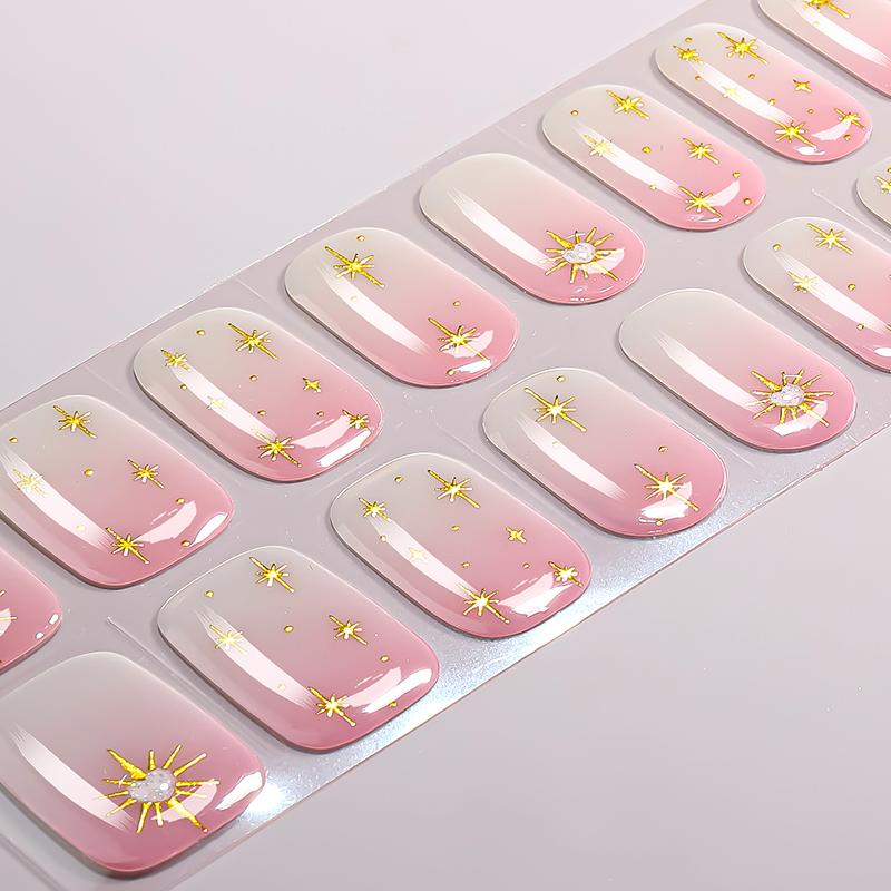 22Tips French UV-Free Gel Nail Stickers Stripe Star Plant Full Cover Gel Polish Nail Strips DIY Manicure Decoration