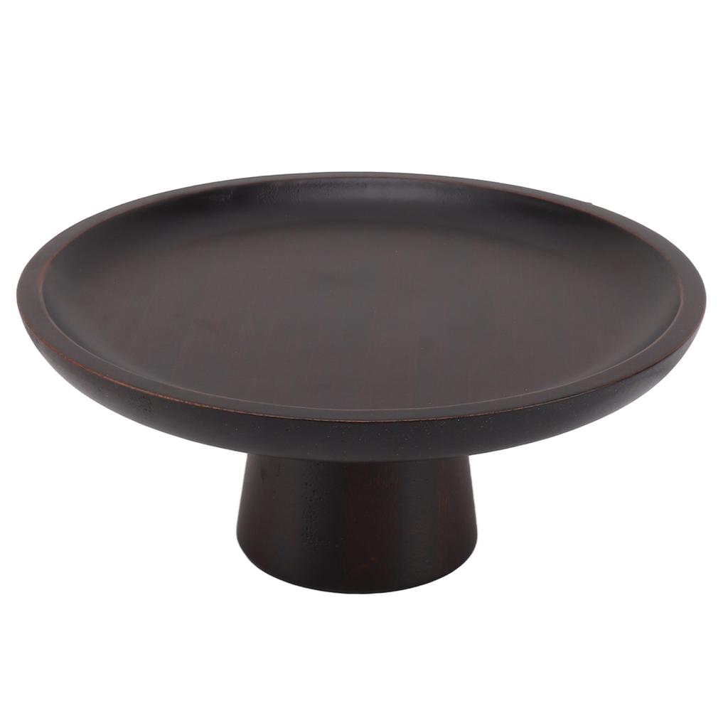 Simple Tall Fruit Plate Household Solid Wood Round High Fruit Cake Tray Tall Fruit Bowl Black