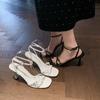 High-heeled Sandals Women's 2025 Summer New One-word Buckle Strap Square Head Thin Heel Temperament Fashion Sandals Women