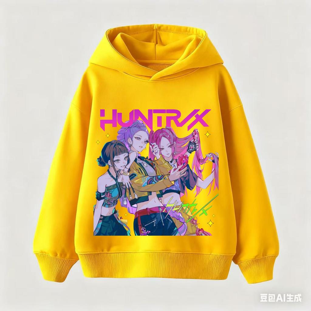 Children's Hoodie Korean KPop Demon Hunter Cartoon Girls Boy Hooded Sweatshirt Warm Children's Wave Fashion Casual Tops