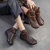 Johnature Genuine Leather Hollow-out Boots Retro Round Toe Breathable Sandals Versatile Women Flat Shoes