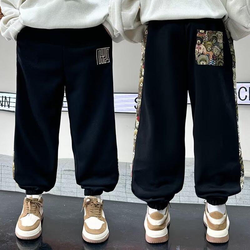 Children's Spring and Autumn Sports Pants 2025 New Bear Patchwork Loose Casual Big Kids Sweatpants Versatile Long Pants