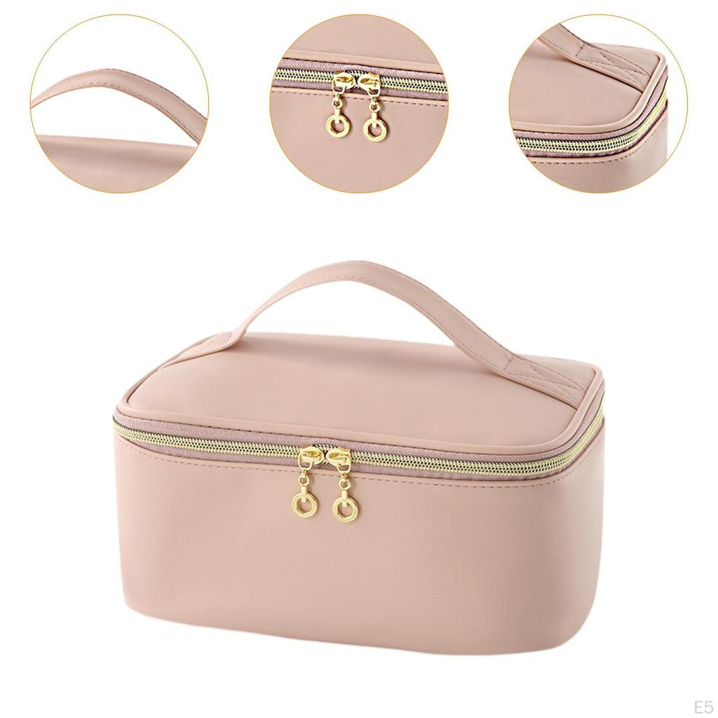 Cosmetic Bag Organizer Lightweight Pouch Essentials with Handle and Divider PU Portable Polyester