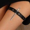 1Set Punk Rivet PU Leather Leg Garter Strap, Adjustable Elastic Thigh Garter Belts, Compatible With Various Metal Sword Props, Sexy Halloween Decor