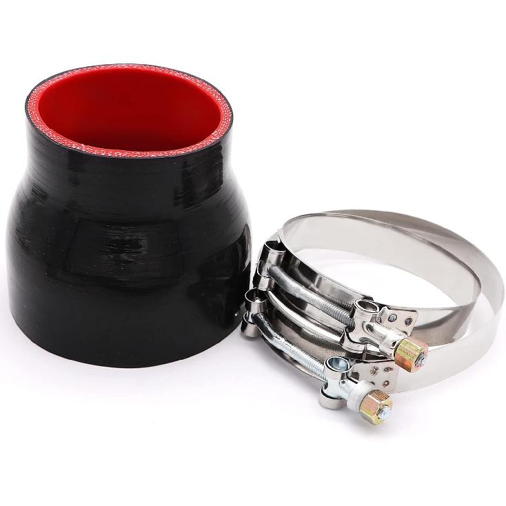 Прямой черный силиконовый редукционный соединитель от 3 до 4 дюймов с 2 Т-образными хомутами 4 слоя полиэстеровой арматуры Подходит для патрубка турбонаддува высокого уровня