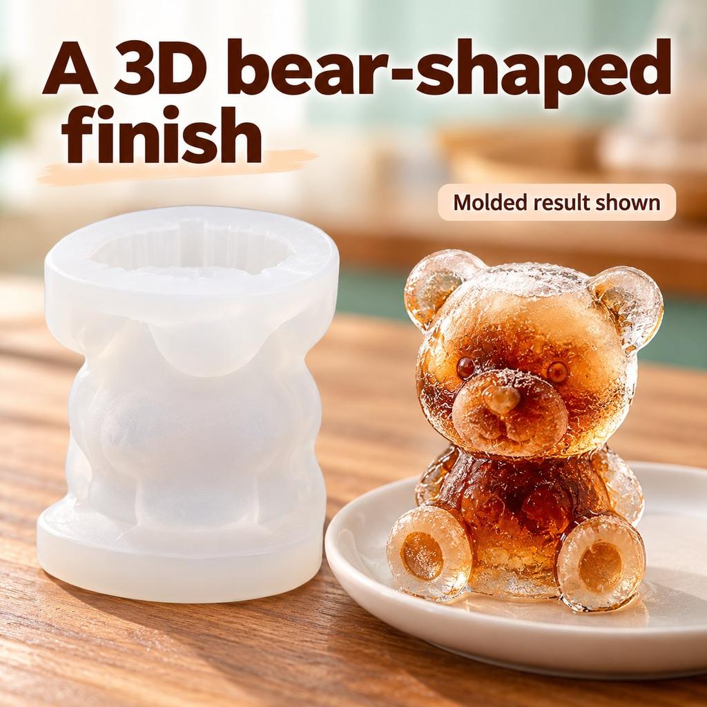 Flexible Silicone 3D Bear Ice Mold for Decorative Cold Drinks