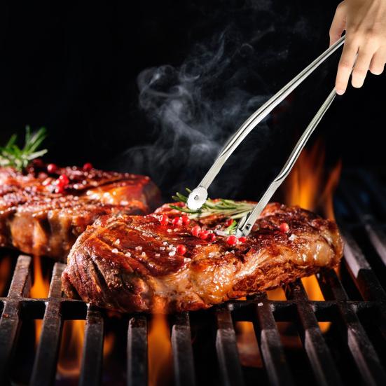 Стальные щипцы для гриля для колбасы, стейка из бекона, мяса, овощей, длинная ручка для гриля-барбекю, переворачивания