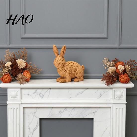 Tabletop Decorative Bunny 3D Printed Wicker?Look Figurine, Rattan Texture Rabbit Statue, Pastoral Style Statue Weather Resistant Ornament for Indoor