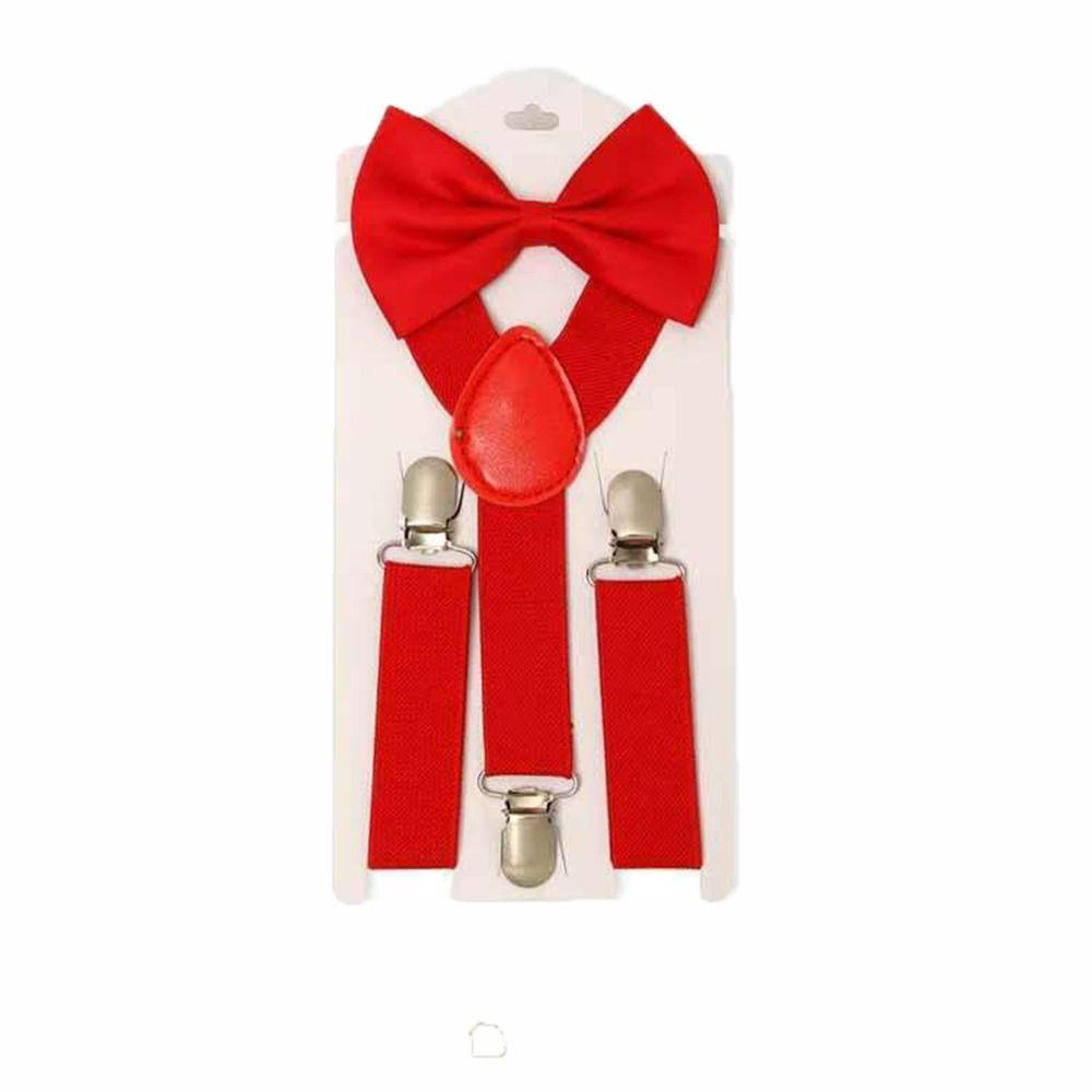 Solid Color For Girls Strap Clip Bow Tie Hanging Pants Clip Suspenders Clips Tie Suspenders Set