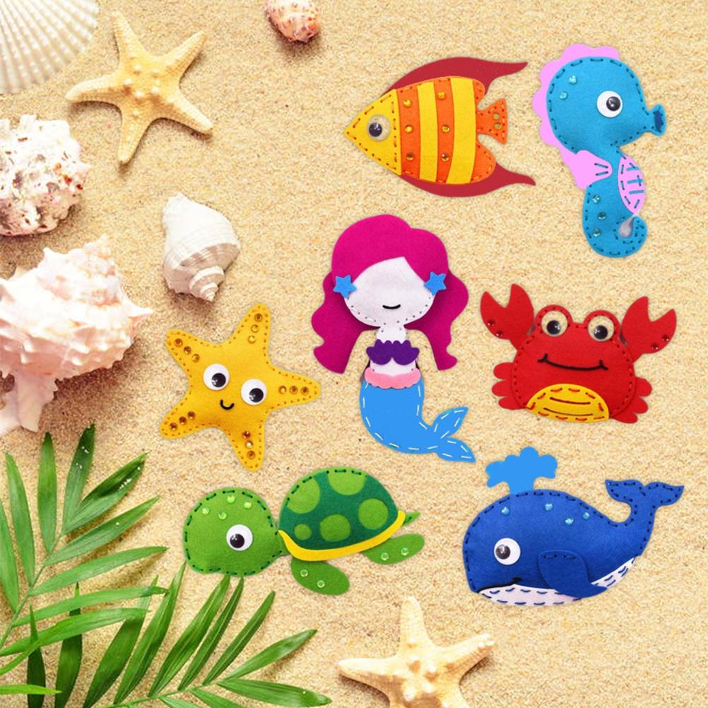 8 Pcs Children Felt Sewing Kit Ocean Animals DIY Art Craft Felt Set Beginners Sewing Set for Boys