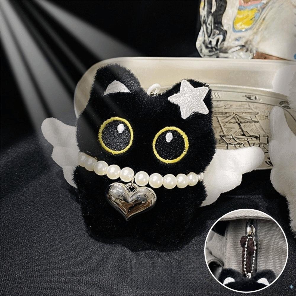 Wings Black Cat Plush Doll Keychain Star Car Key Ring New Doll Bag Pendant School Bag Decoration