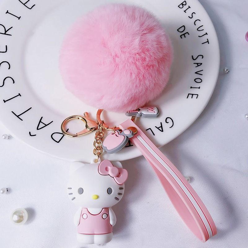 Sanrio Hello Kitty Kuromi Melody Cinnamoroll Очаровательные брелоки с мягким шариком из кроличьего меха Подвеска на сумку для женщин и девочек Брелок Подарки