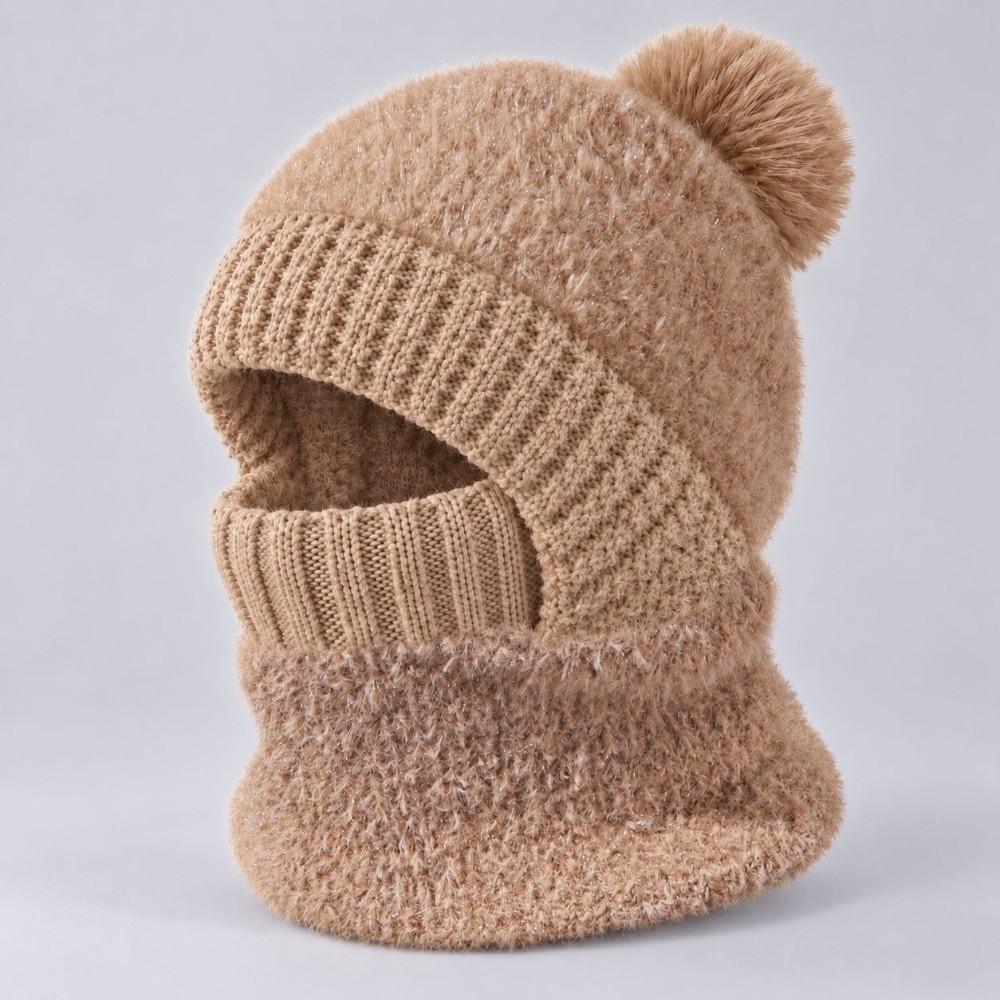 Fluffy Balaclava Hat Pom Pom Fleece Knit Beanie New Cycling Hood Women