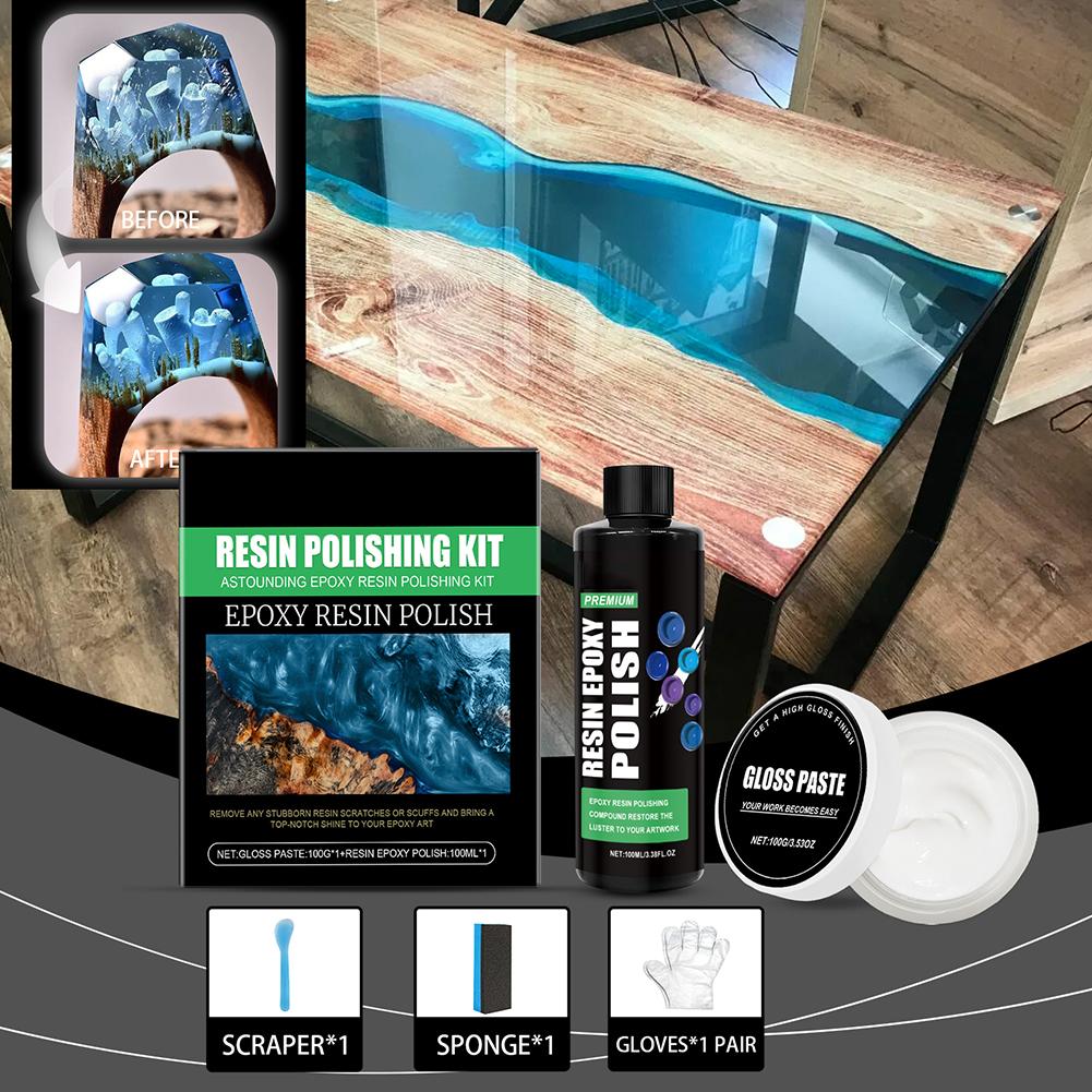 Polishing Kit Epoxy Resin Art Renovation Epoxy Polish Sponges1 (30 G) Gloves1 Of Manual 2 Pair Instruction Scrapers2 A6X6