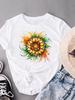 (Asian Size) Clothing Print Female Casual Watercolor Lovely Trend Short Sleeve Fashion T Women's Top Graphic Tee T-shirts