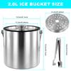Insulated Ice Bucket with Silicone Lid, Tongs & Strainer, Double Wall Stainless Steel Ice Bucket for Parties and Bar Ice Bucket