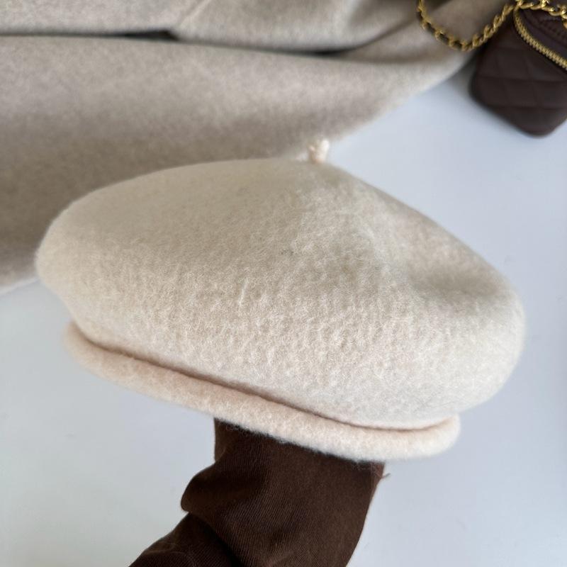 Two Hat Edges~ Maillard Coffee Color Three-Dimensional Thickened Wool Beret Women'S Autumn And Winter Modified Face Shape Versatile Hat