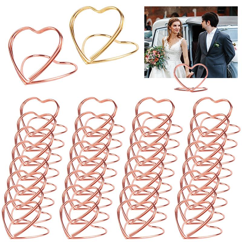 10/20pcs Metal Place Card Holders Wedding Table Number Name Sign Birthday Party Decoration Supplies Heart Shape Photo Clip Stand