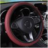 Leather Fiber Car Steering Wheel Cover: Double Circle Design, Elastic Band, Wear-Resistant, Embossed Auto Part.