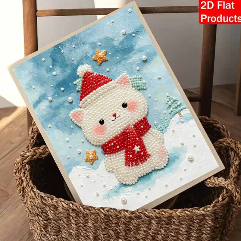 Christmas Pearl Painting Kit Handmade DIY Cute Cat In Scarf Home Decoration Painting