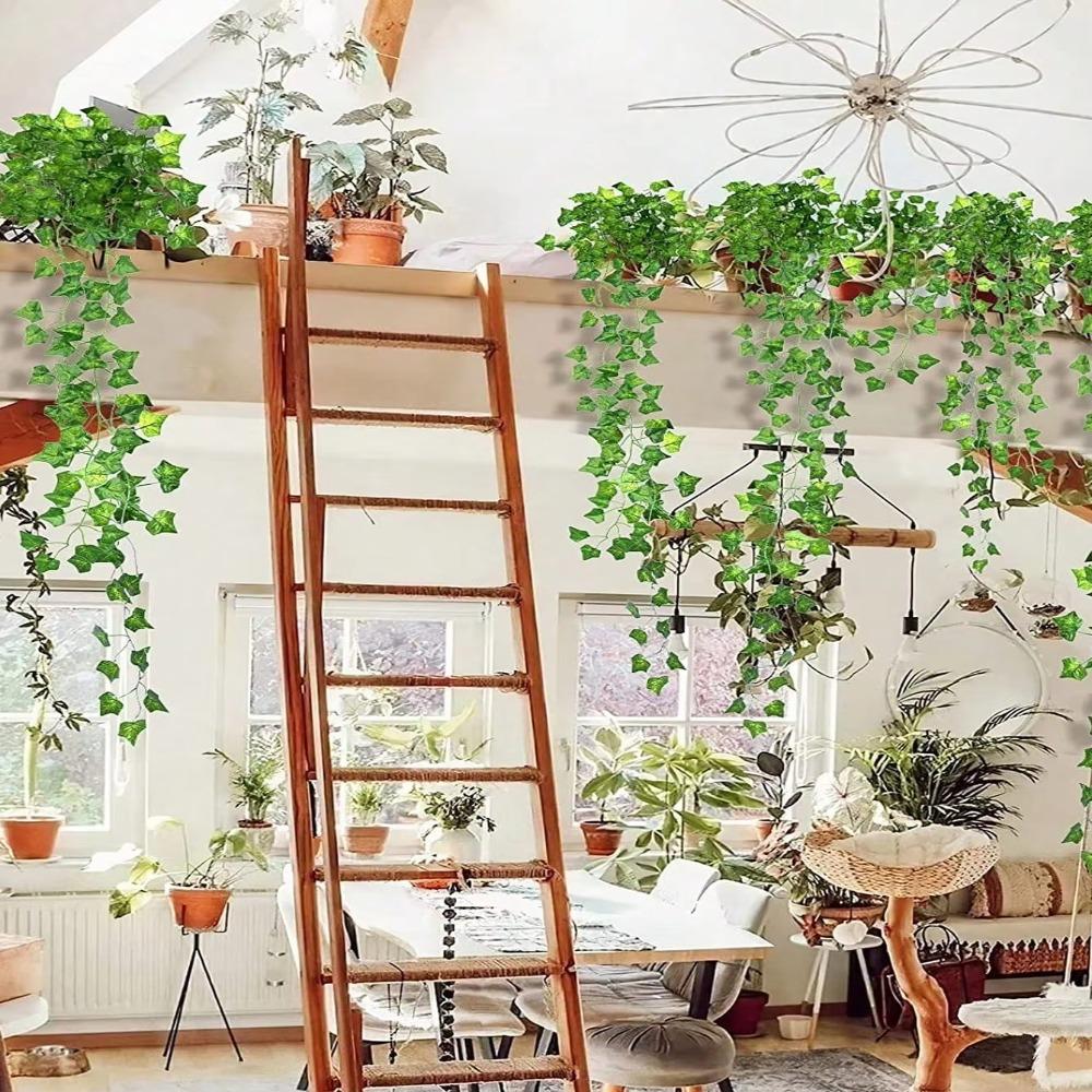 Green Color Artificial Ivy Leaf Plastic Material Lightweight Hanging Garland Flexible Vine Realistic Texture