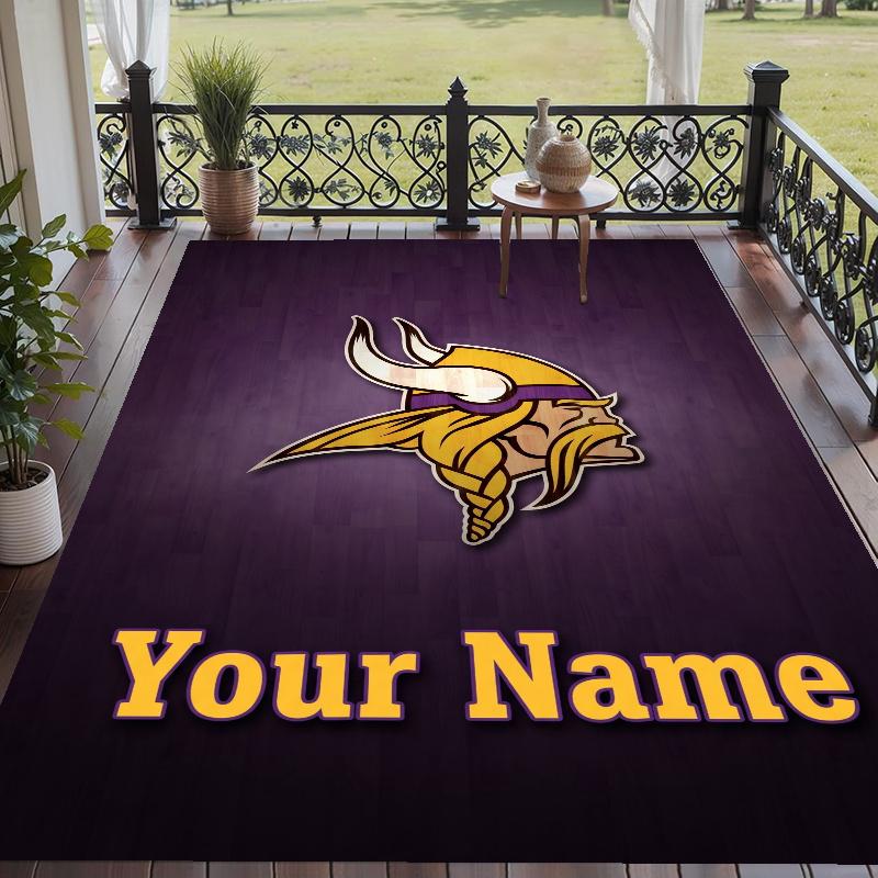 Custom Name Minnesota Vikings Crystal Velvet Floor Rug Personalized Text Soft Carpet Home Decor