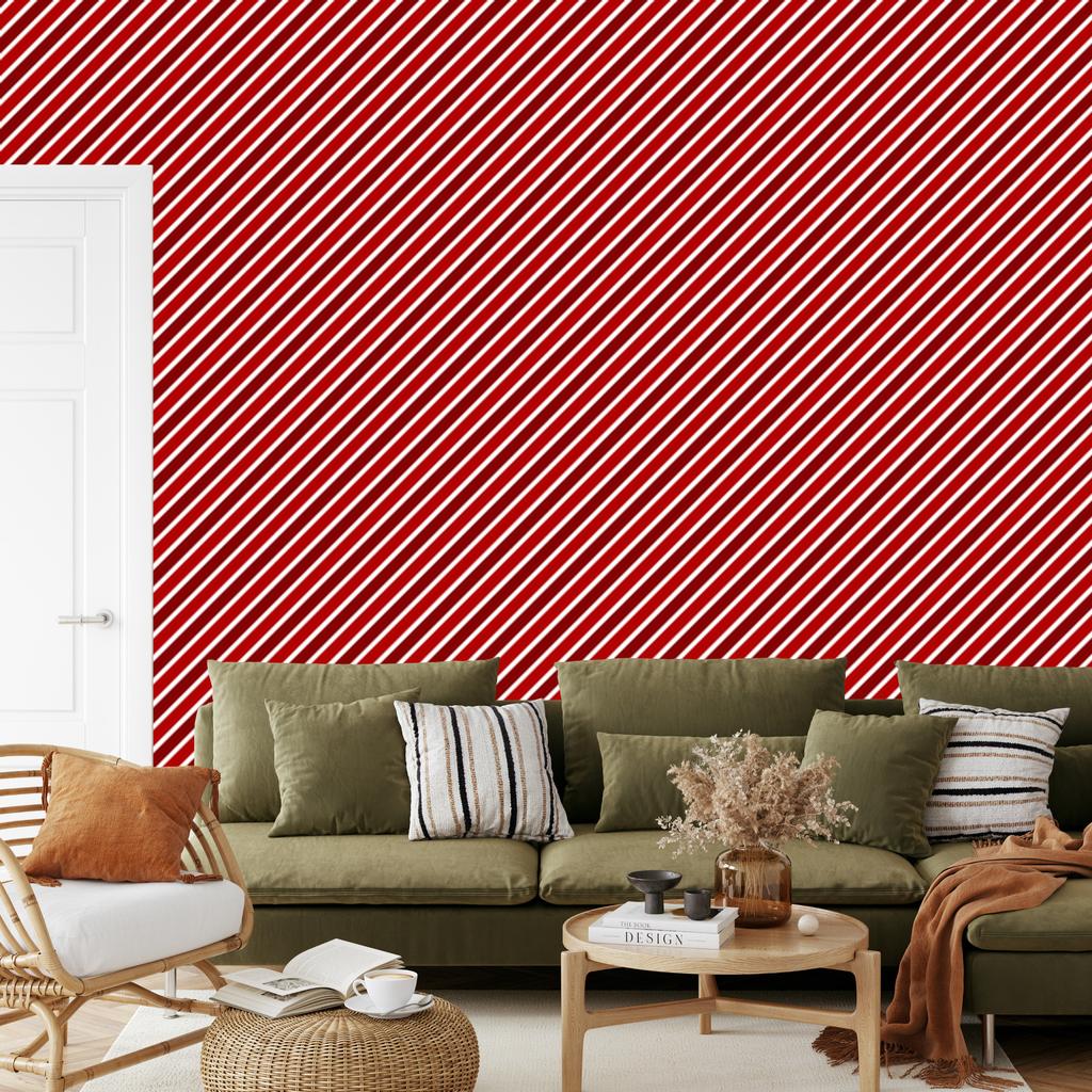 Christmas Stripes Wallpaper Red and Coral, Red Background 50x1000