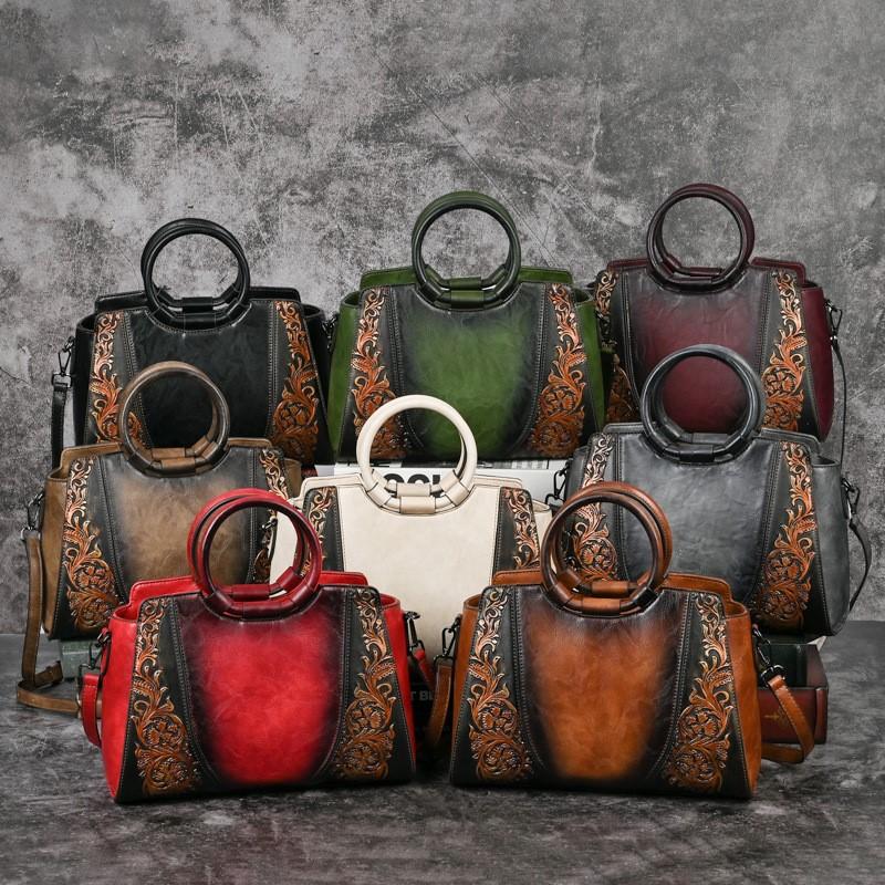 Johnature Роскошная большая вместительная сумка ручной работы, женская кожаная сумка с тиснением, универсальные сумки через плечо и через плечо