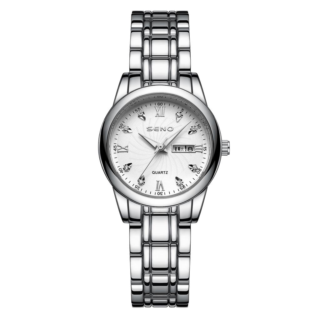 Женские кварцевые часы Простые повседневные светящиеся водонепроницаемые кварцевые часы с двойным календарем